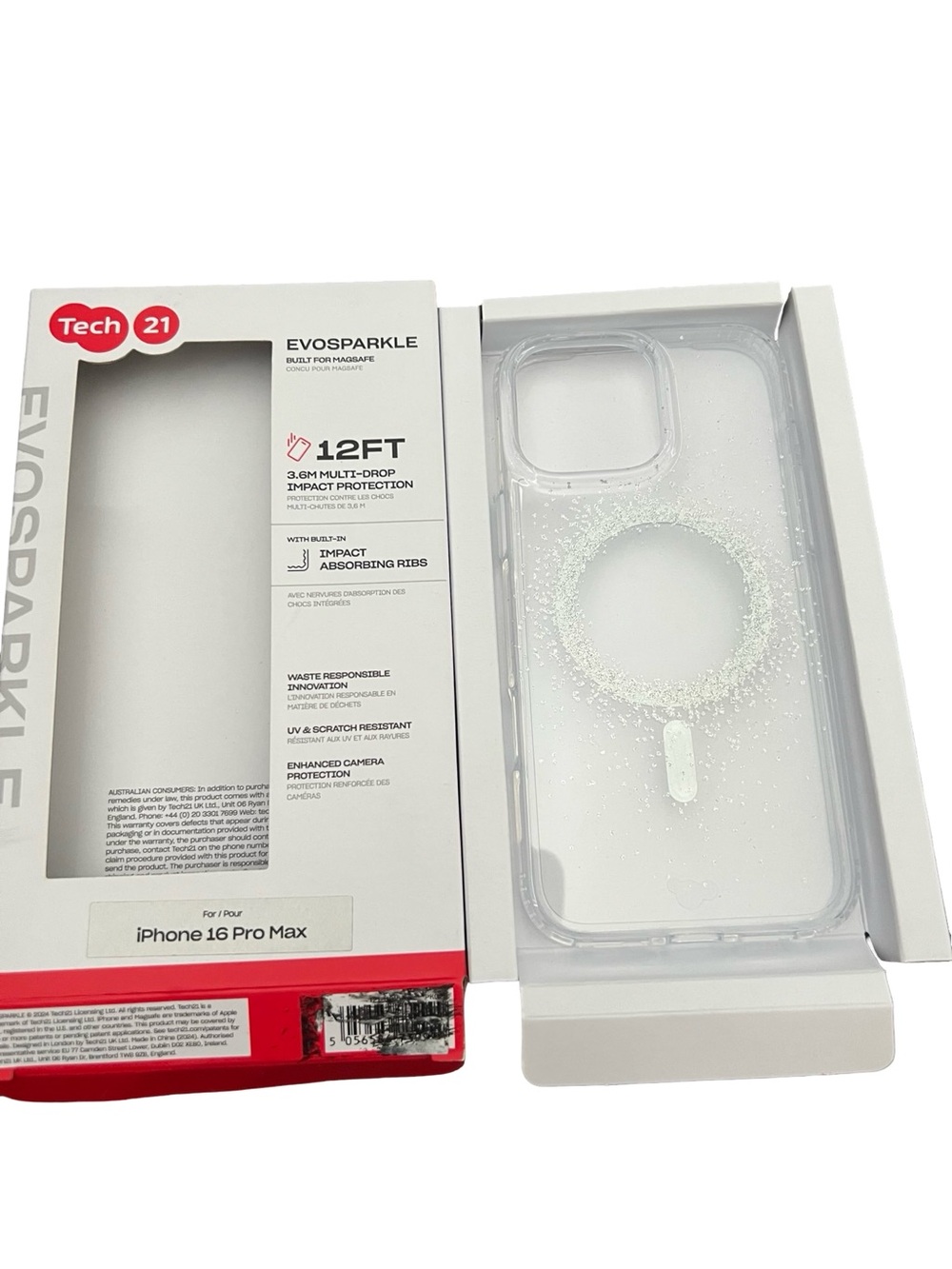 Tech21 EvoSparkle Clear Glitter iPhone 16 Pro Max Open Box FINAL PRICE DROP